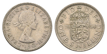 Великобритания 1 шиллинг 1964 Елизавета II (1952-2022), Английский герб KM 904, Spink 4147 медно-никель 4663-236