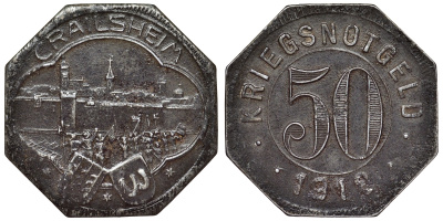 Германия, Крайльсхайм 50 пфеннигов 1918 Баден-Вюртемберг, нотгельд Funck 83.8 железо 4121-521