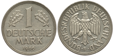 ФРГ 1 марка 1966 F KM 110, J. 385 медно-никель 413-6424