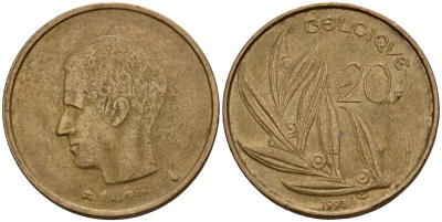 Бельгия 20 франков 1993 Belgique, Бодуэн I (1951-1993) KM 159 никель бронза 4601-356