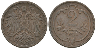 Австрия 2 геллера 1914 Франц Иосиф I (1848-1916) KM 2801 бронза 192-153