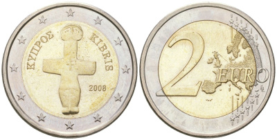 Кипр  2 евро 2008  KM 85 биметалл  UNC  4142-221