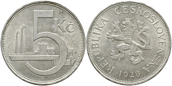 ЧЕХОСЛОВАКИЯ 5 КРОН 1928 KM 11 серебро XF 41-523