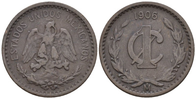 Мексика 1 сентаво 1906 KM 415, Schoen 11 бронза 4116-1113