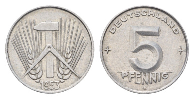 ГДР 5 пфеннигов 1953 E KM 6 алюминий 4684-251