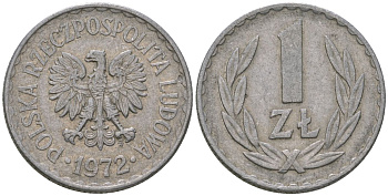 Польша 1 злотый 1972 MW Y 49.1 алюминий 4616-957