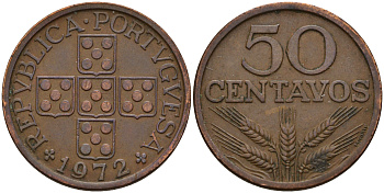 Португалия 50 сентаво 1972  KM 596 бронза    4153-127