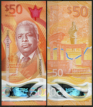 Барбадос 50 долларов 2024 Эррол Бэрроу, площадь независимости Pick 84  пластик  UNC (пресс) 451-1084-1