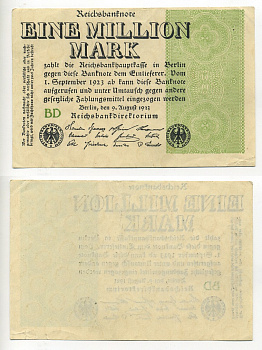 ГЕРМАНИЯ 1000000 МАРОК 1923 BD Pick 102b бумага 7217-36-3