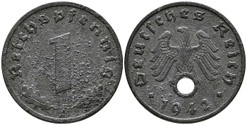 ГЕРМАНИЯ 1 РЕЙХСПФЕННИГ 1942 F KM 97, J.369 цинк 96-741