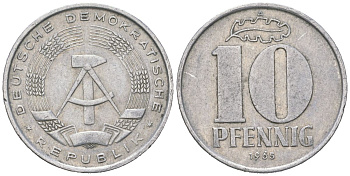 ГДР 10 пфеннигов 1965 A KM 10 алюминий 201-812