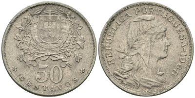 Португалия 50 сентаво 1968 KM 577 медно-никель 4148-345