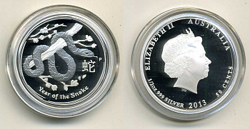 АВСТРАЛИЯ 50 ЦЕНТОВ 2013 ГОД ЗМЕИ KM NEW серебро PROOF 2-4-2