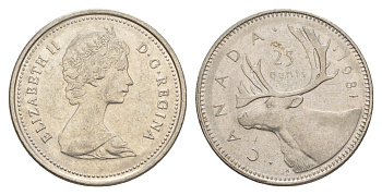 Канада 25 центов 1981 Елизавета II (1952-2022), олень KM 74 никель 4638-526