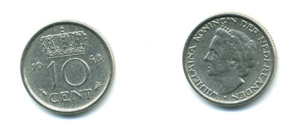 Нидерланды 10 центов 1948 Вильгельмина (1895-1948) KM 177 никель 54-1128