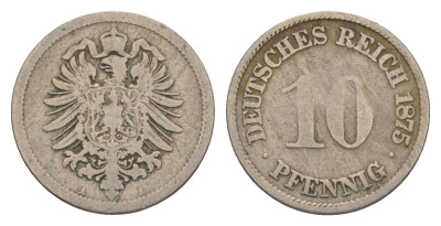 Германия 10 пфеннигов 1875 A, Вильгельм I (1871-1888) KM 4, J. 4 медно-никель 4615-149