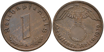 Германия 1 рейхспфенниг 1939 A KM 89, J. 361 бронза 4147-1152
