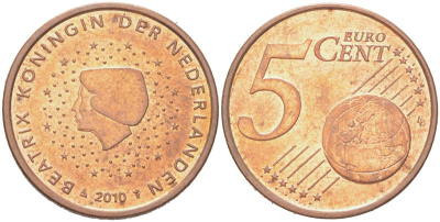 Нидерланды 5 евроцентов 2010 KM 236 сталь плакированная медью UNC 4614-738