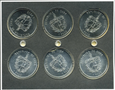 Куба набор из 6 монет по 1 песо 1996 серия карибская фауна эмаль KM 549, 550, 551, 552. 562, 565 UNC 7-5-1-12