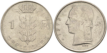 Бельгия 1 франк 1972 Belgique, Бодуэн I (1951-1993) KM 142.1 медно-никель 4187-521