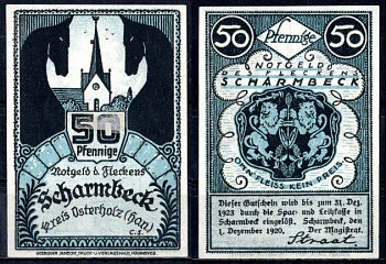 Шармбек (Пруссия, Ганновер) 50 пфеннигов 1920 Mehl Grabowski 1173.1c бумага UNC (пресс) 7553-21-2-2