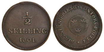 Швеция 1/2 скиллинга 1801 Густав IV Адольф (1792-1809) KM 549 медь 60-356