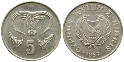 Кипр 5 центов 1983 голова быка KM 55.1 никель латунь 4610-852