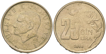 Турция 25000 лир 1998 Мустафа Кемаль Ататюрк KM 1041 медь цинк никель 117-1144
