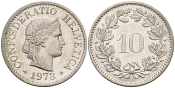 Швейцария 10 раппенов 1973 KM 27 медно-никель 55-451