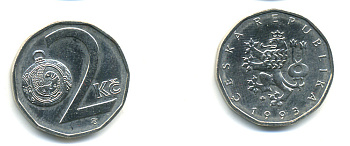 Чехия 2 кроны 1993 KM 9 сталь плакированная никелем 89-1624