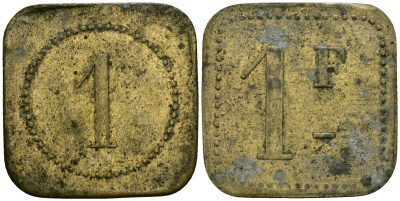 Франция 1 франк XIX-XX век ресторанный жетон латунь 4166-845