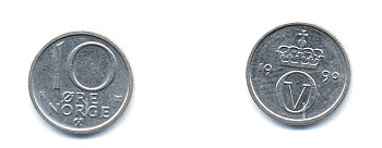 НОРВЕГИЯ 10 ЭРЕ 1990 KM 416 медно-никель 4379-963