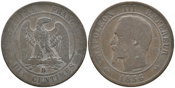 ФРАНЦИЯ 10 САНТИМОВ 1856 В, НАПОЛЕОН III (1852-1870) KM 771.2, LA FRANC 133.33 бронза 54-1433