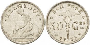 Бельгия 50 сантимов 1932 Belgique, Альберт I (1909-1934) KM 87 никель     261-1635