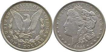 США 1 доллар 1921 D, Морган доллар KM 110 серебро 272-335