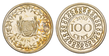 Суринам 100 центов 2010 KM 23 медно-никель BU 4626-336