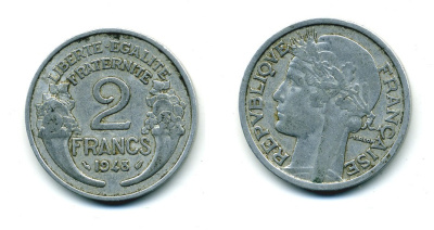 Франция 2 франка 1948 KM 886а.1 алюминий 84-616