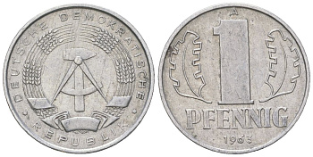 ГДР 1 пфенниг 1963 A KM 8.1 алюминий 206-327