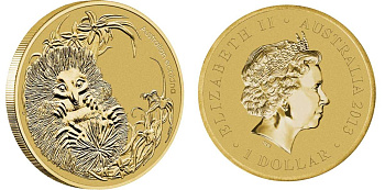 Австралия 1 доллар 2013 серия детёныши диких животных, австралийская ехидна KM 2077 алюминиевая бронза UNC M40-12