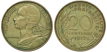 ФРАНЦИЯ 20 САНТИМОВ 1972 KM 930 медь алюминий никель 72-1423