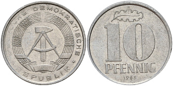 ГДР 10 пфеннигов 1965 A KM 10 алюминий 27-324