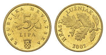 Хорватия 5 лип 2007 нечетный год KM 5 сталь плакированная латунью aUNC 4659-669