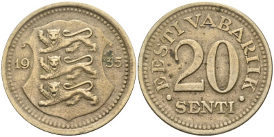 Эстония 20 центов 1935 Республика (1928-1940) KM 17 никель бронза 4585-1031