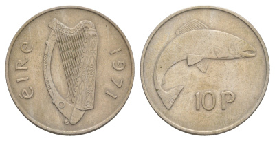 Ирландия 10 пенсов 1971 лосось KM 23 медно-никель 4595-911