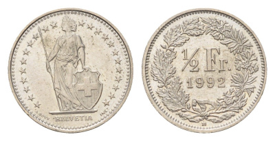 Швейцария 1/2 франка 1992 B KM 23a медно-никель 4685-864
