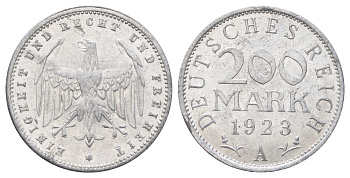 Германия 200 марок 1923 A KM 35, J. 304 алюминий 4700-1016