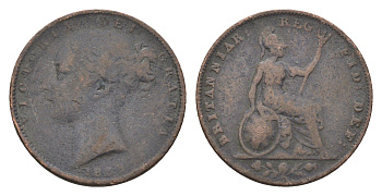 Великобритания 1 фартинг ND (1838-1859) Виктория (1837-1901) KM 725, Spink 3950 медь 4664-231