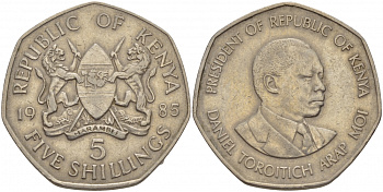 Кения 5 шиллингов 1985 Дэниэл арап Мои KM 23 медно-никель 180-233