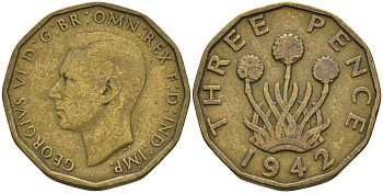 Великобритания 3 пенса 1942 Георг VI (1936-1952) KM 849, Spink 4112 никель латунь 4146-325
