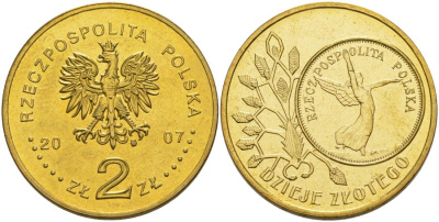Польша 2 злотых 2007 MW, серия история польского злотого, Ника KM 592 нордик UNC 4676-435